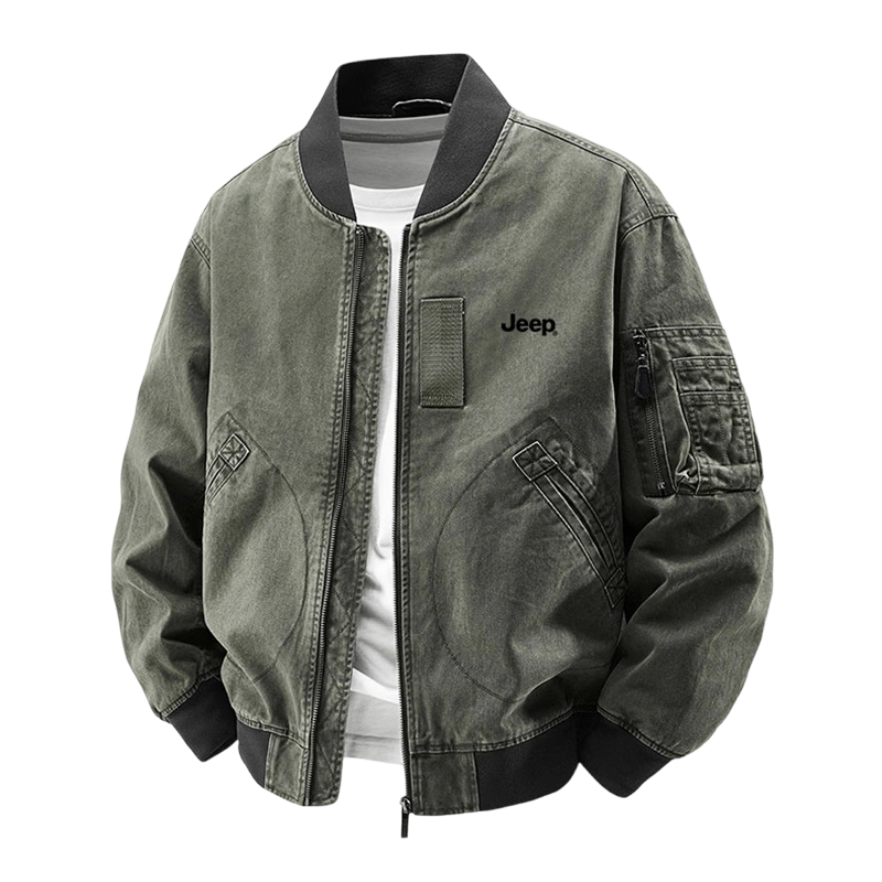 JEEP Men's Jacket Spring Autumn Trendy Workwear Cotton Short Casual Versatile Gray Green 2XL