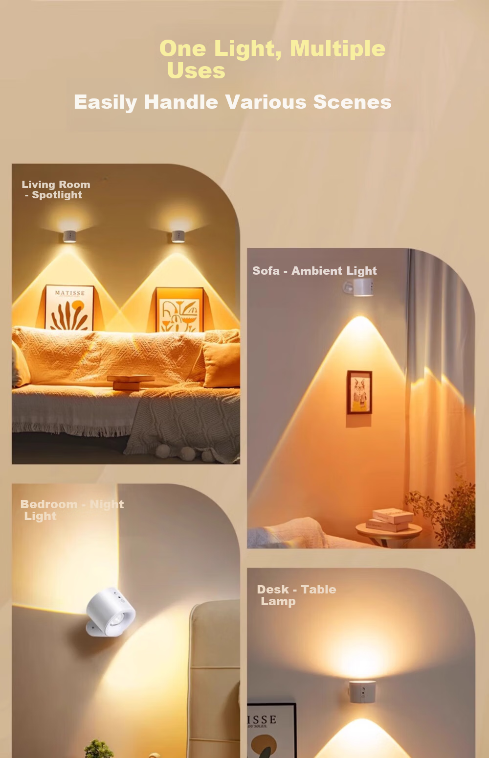 Guan'an Magnetic Wireless Spotlight No Drilling Small Hill Bedside Reading Lamp Wireless Remote Control Lighting [Rechargeable Remote Model - 1800mAh] White/Three-Color Adjustable 5