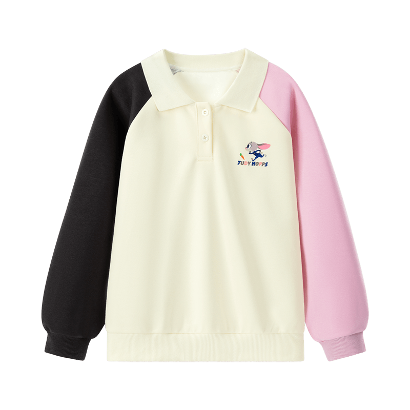 Disney Girls' Sweatshirt with Collar, Zootopia Children's Long-Sleeve Top POLO Shirt Spring Wear ZL160001 Off-White 130