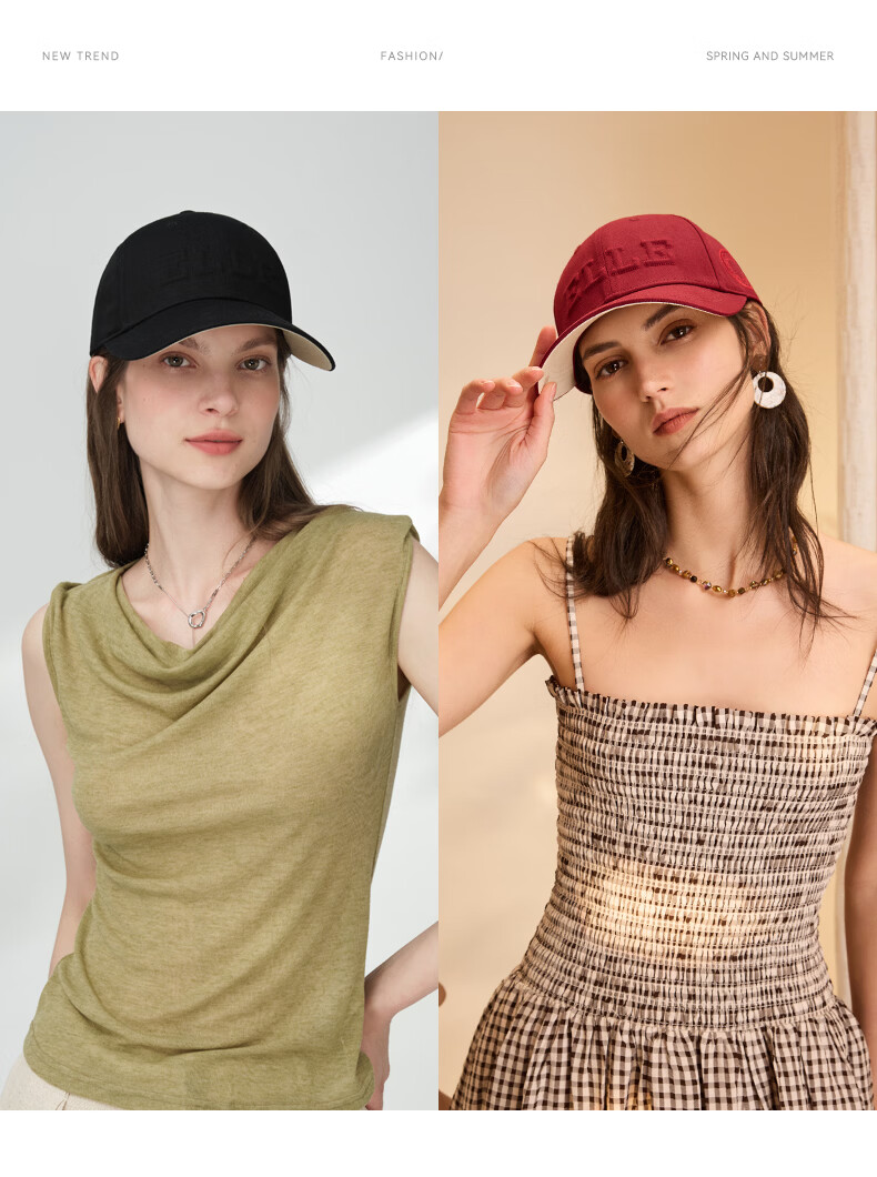 ELLE Baseball Cap for Women, All-Season Sun Protection Hat, Large Circumference High Crown Visibly Small Brim Cap for Men, Gift 16