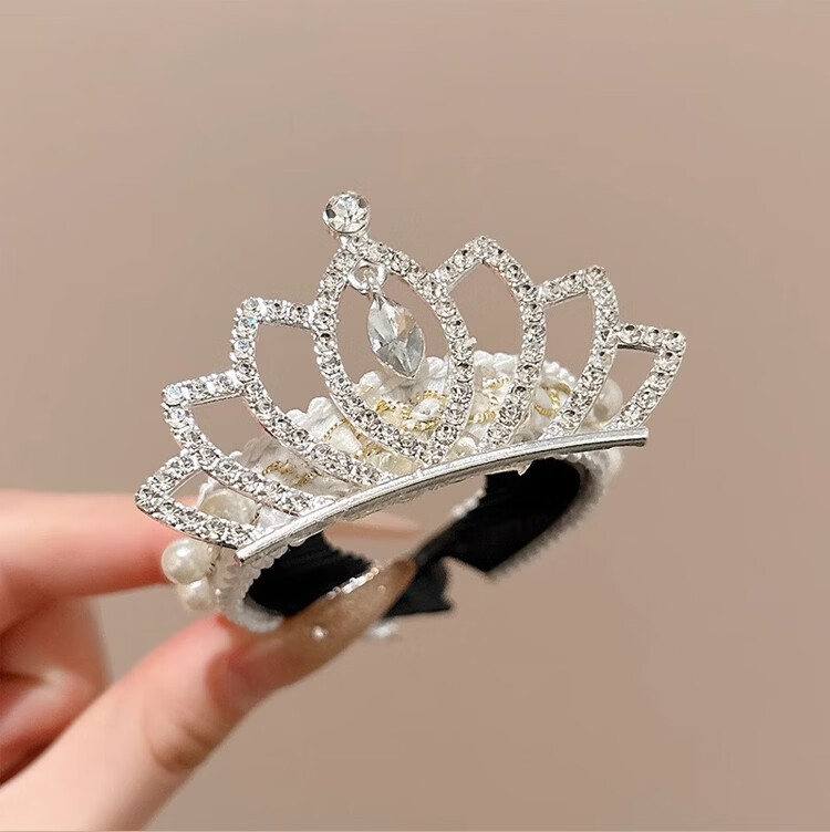 LiQing Children's Crown Hair Clip [Lotus] Princess Girl Pearl Bun Maker Ponytail Holder Hair Accessory 9
