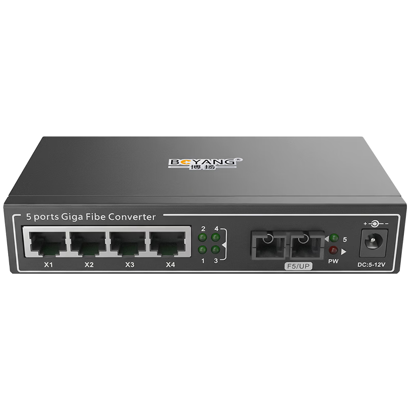BOYANG BY-DG104S Gigabit Single-Mode Dual-Fiber Fiber Optic Transceiver Switch 1 Optical 4 Ethernet Ports Fiber Converter Lightning Protection SC Interface 25km External Power Supply 1 Unit