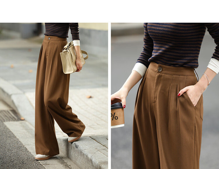 MT Relaxed Home Pants Autumn Japanese Style Commuter Pleated Wide-Leg Loose Fit Women's Casual Trousers 10