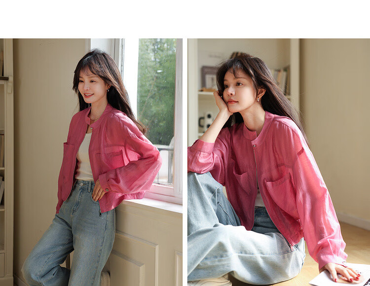 MT [Lycocell Collector] Spring Dopamine Lightweight Glossy Stand Collar Large Pocket Comfortable Short Women's Jacket 10