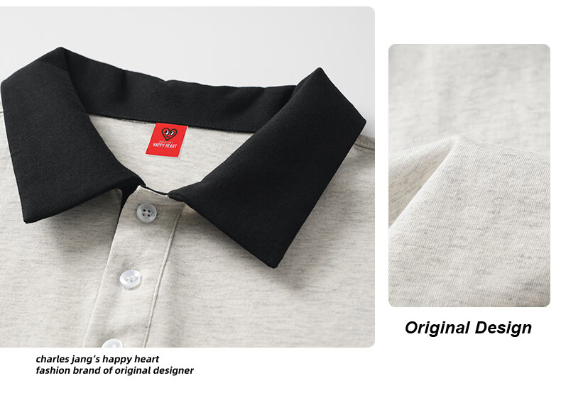 Charles Heart Simple Colorblock Small Heart Couple Casual Cotton Short Sleeve Polo Shirt Unisex Navy Blue XS 1
