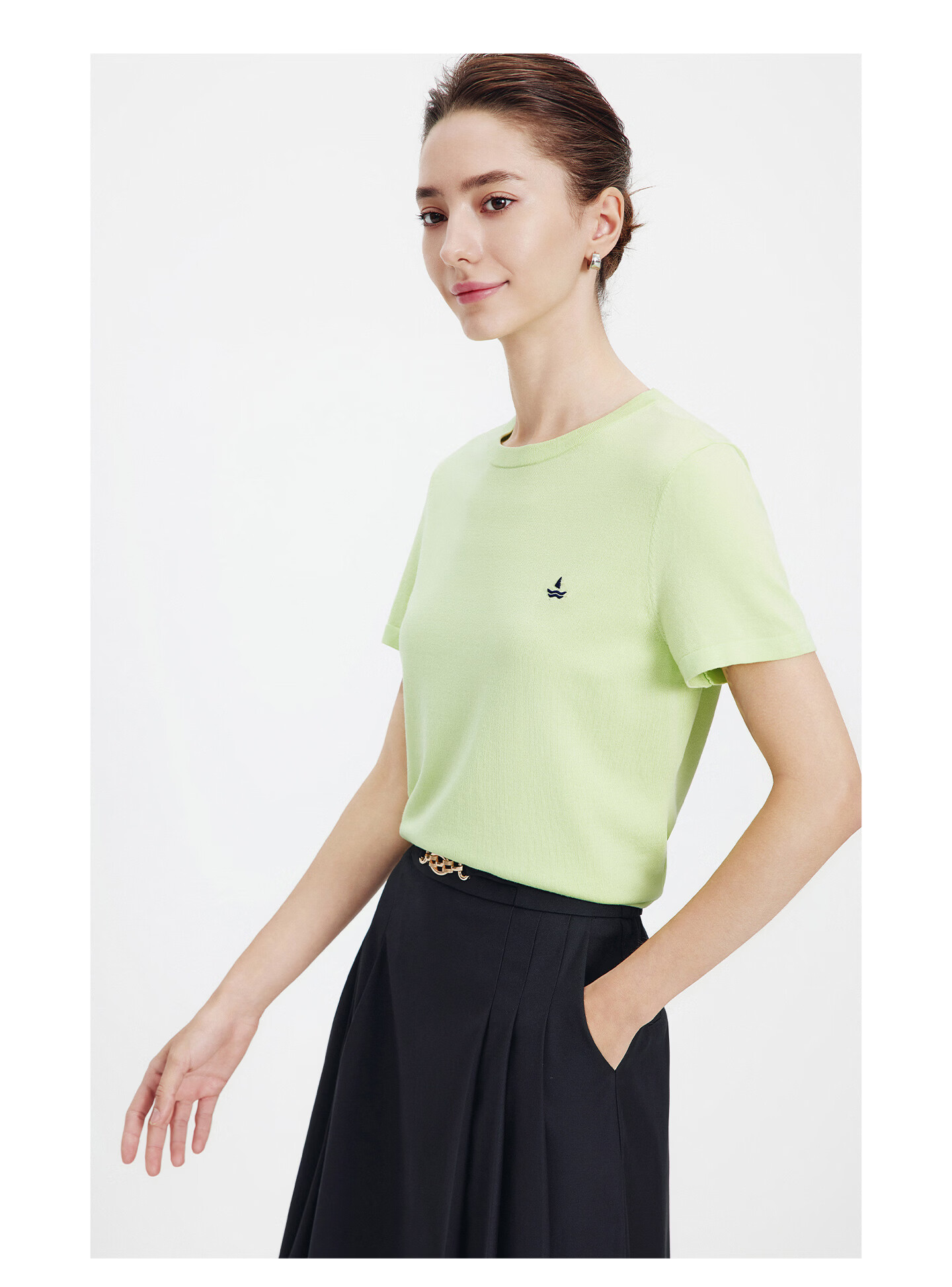 Navigare Small Sailboat Basic Short Sleeve T-Shirt Women 2026 New Round Neck Solid Color Knit Top 2325506507 41