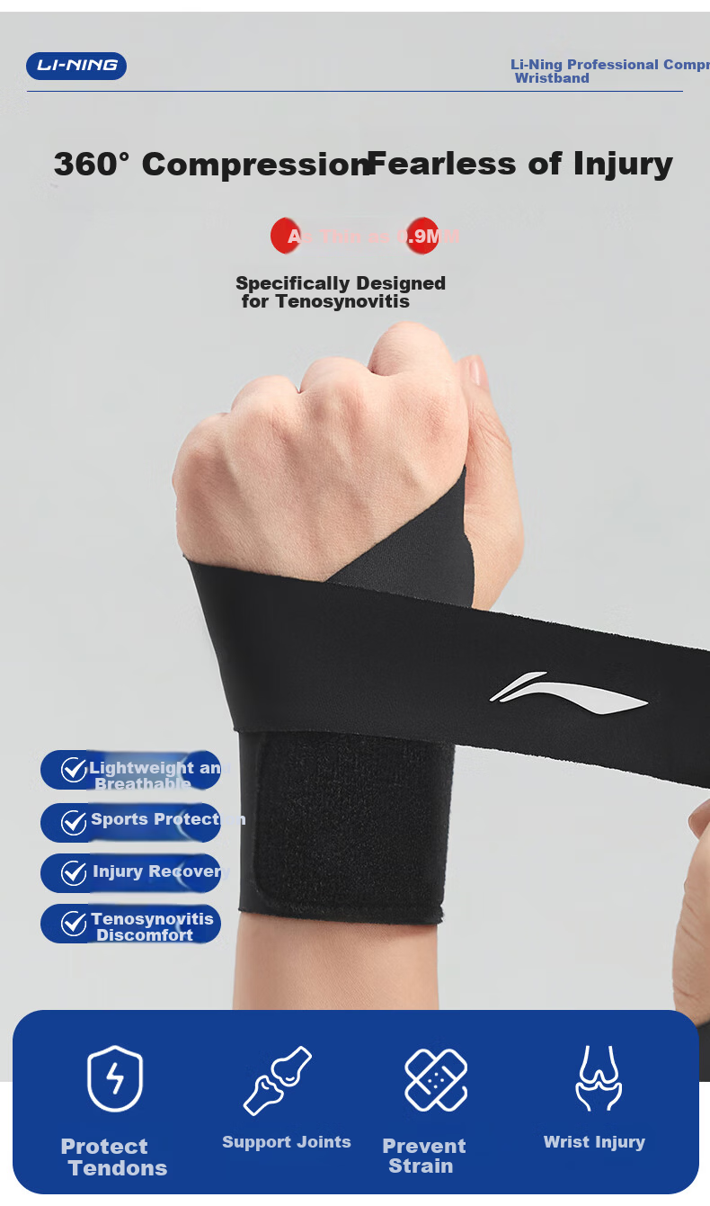 Li-Ning Wrist Support Brace Anti-Sprain Tendon Sleeve Sports Fitness Men Women Lightweight Joint Protector for Badminton Basketball 1