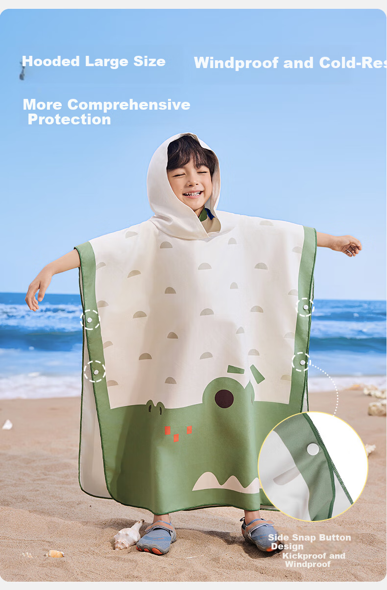 Lemon Baby Kids Quick-Dry Absorbent Hooded Cloak Wearable Swimming Bathrobe for Boys and Girls 11