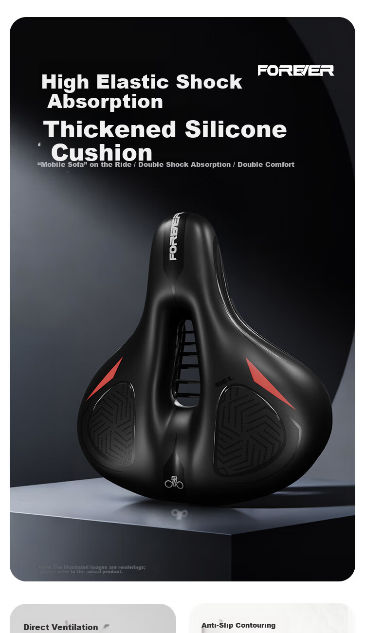 FOREVER Mountain Bike Saddle Ultra-Soft Thickened Universal Comfortable Hollow Breathable Soft Seat Black Blue 1
