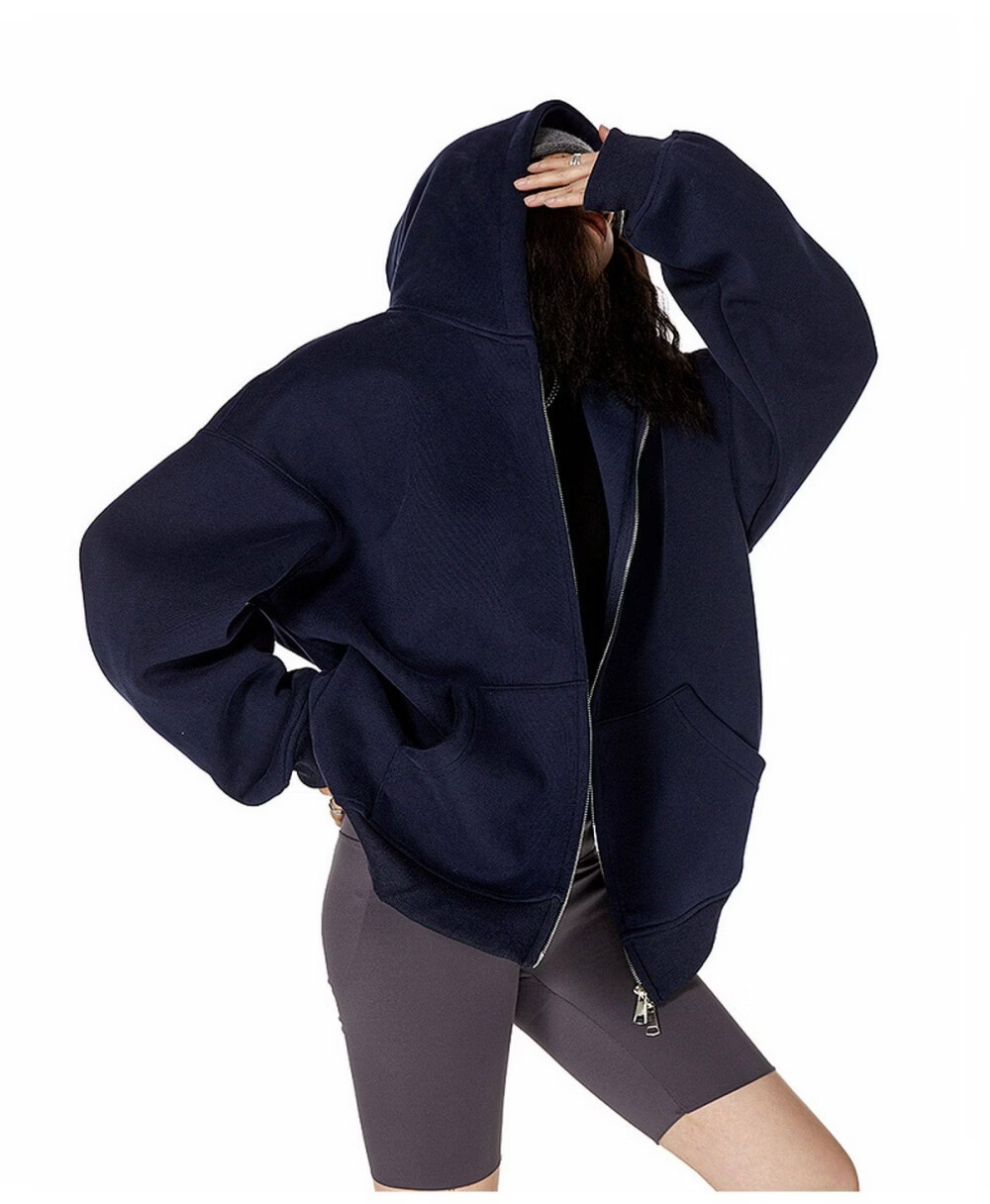 ICH MODE Women's American Style Hoodie Jacket 2026 Spring Autumn New Loose Fit Zip-up Lazy Long Sleeve Top Black S 36