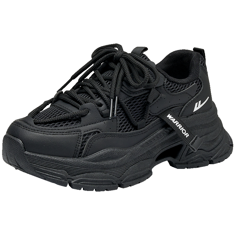 Warrior Official Women's Dad Sneakers 2026 Summer Mesh Shoes Thick Sole Height Increasing Sports Shoes Black Size 37