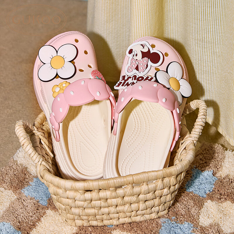 Gukoo Slippers 2026 New Summer Disney Clog Sweet Women's Home Casual Sandals Light Berry Pink 35-36