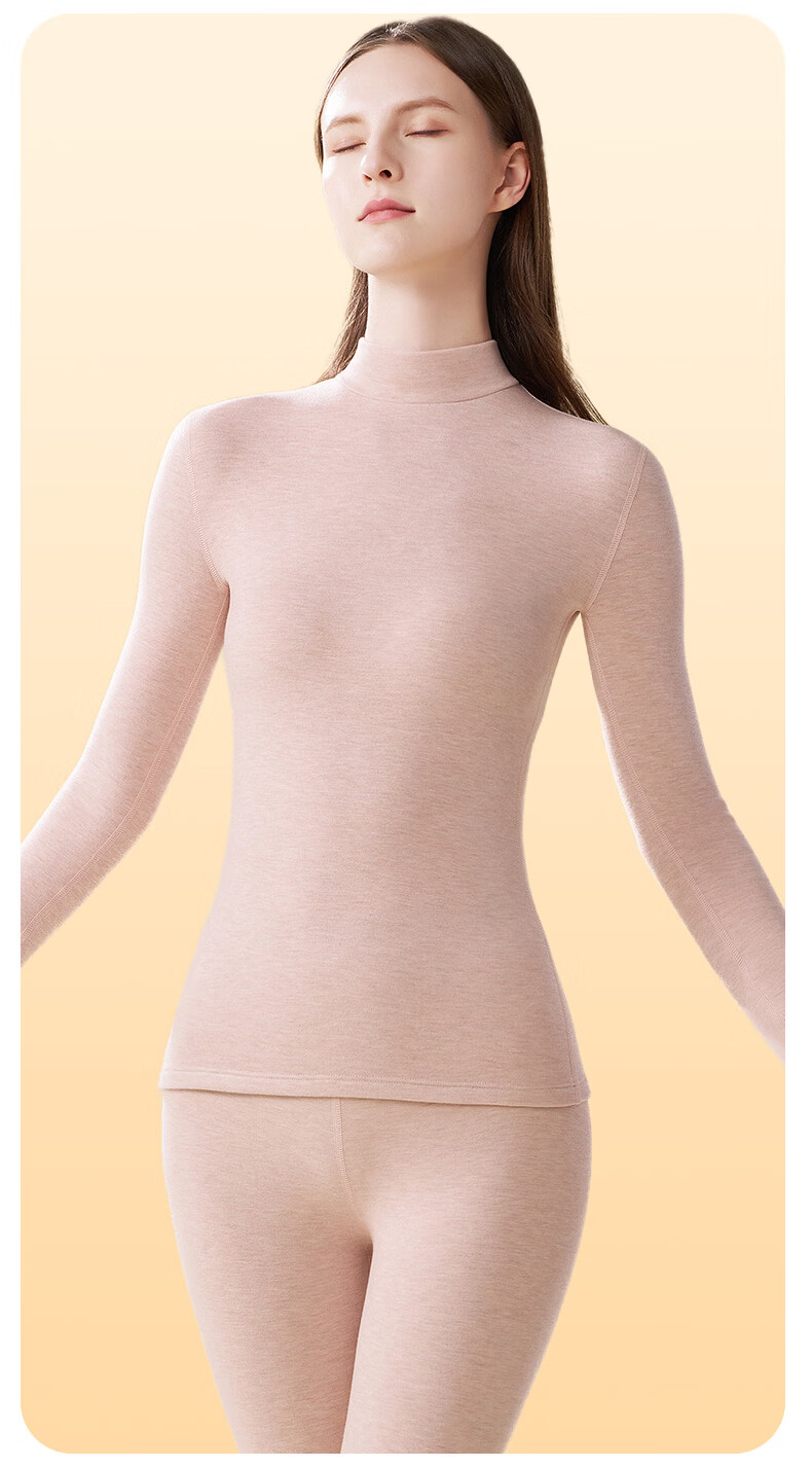 Miiow Women's Cashmere Silk Thermal Underwear Set 2025 Autumn Winter New High Neck Top and Bottom Warm Suit 15