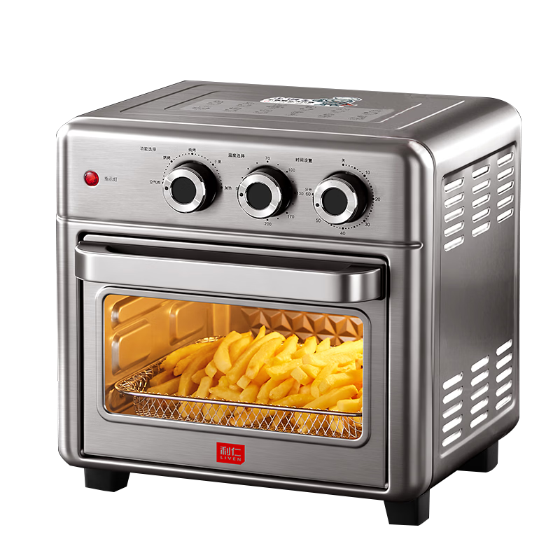 Liven KZ-XGR1526 Temperature-Controlled Mini Double-Layer Air Fryer and Electric Oven Combo, Stainless Steel Non-Coated Inner Pot, 15L Large Capacity, Flip-Free Air Frying Oven