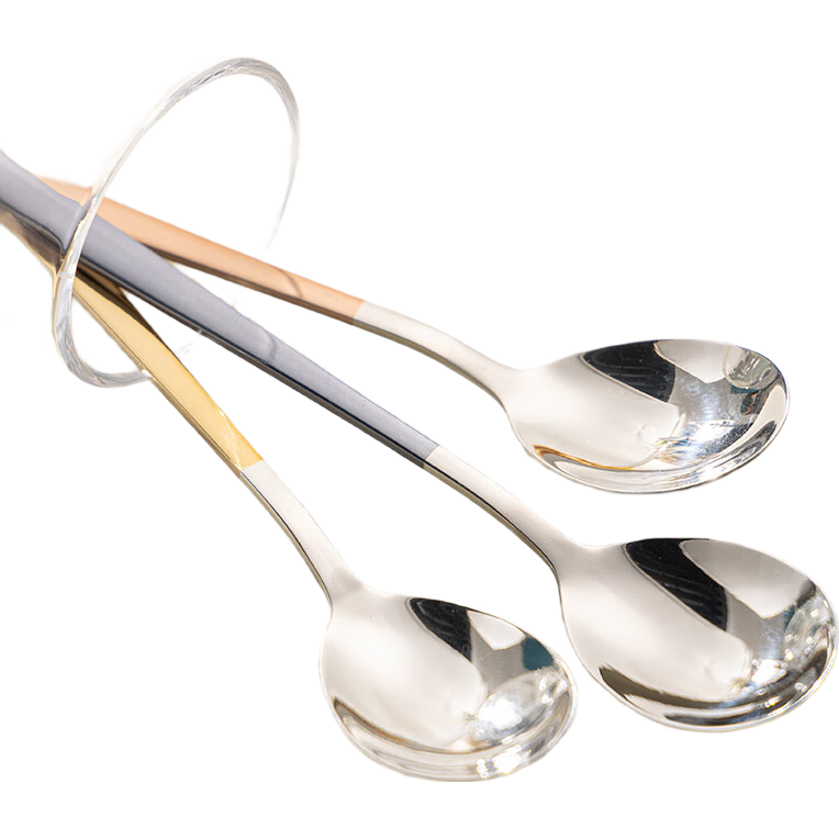Guangyi 316L Stainless Steel Soup Ladle And Spoon Set, Round Bottom Dining Spoons for Rice And Soup, Colorful 3-Piece Set GY8664