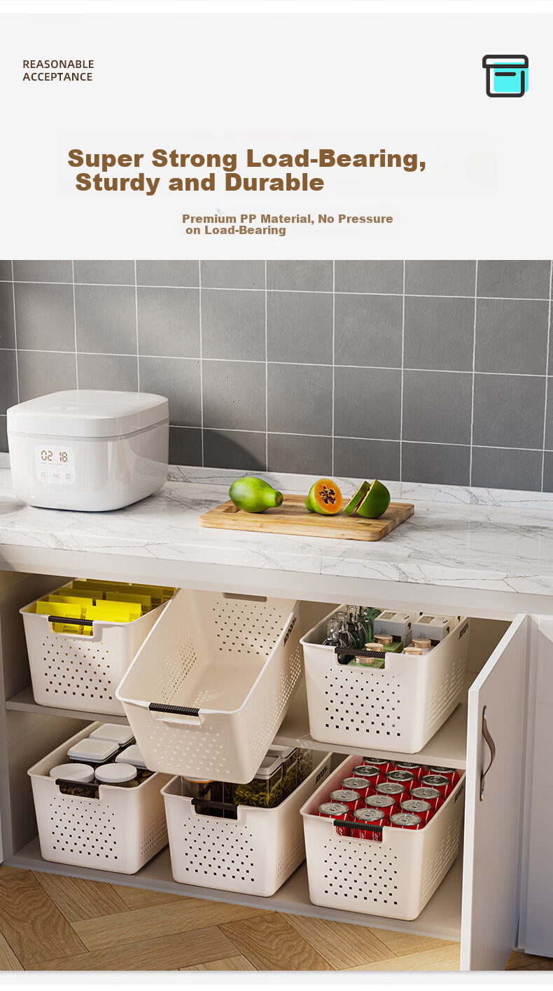 Ubility Off-White Minimalist Storage Basket File Frame Hollow Plastic Storage Box 4
