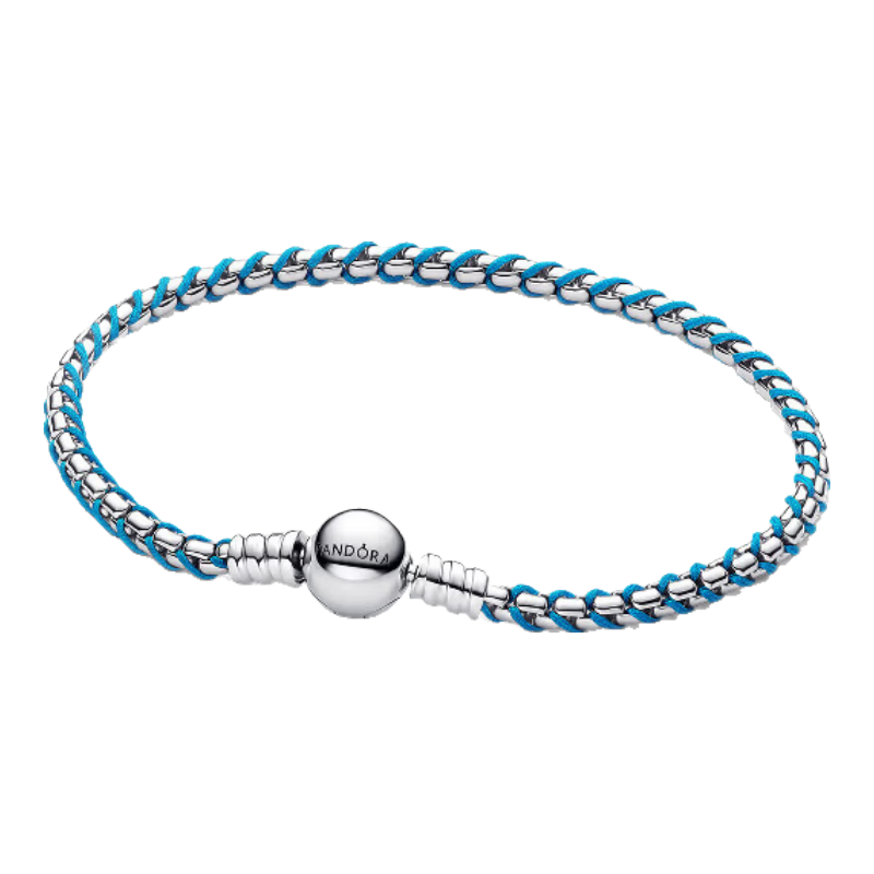 Pandora Blue Braided Rectangular Chain Bracelet, Fresh Unisex Style, Stackable Birthday Gift for Girlfriend