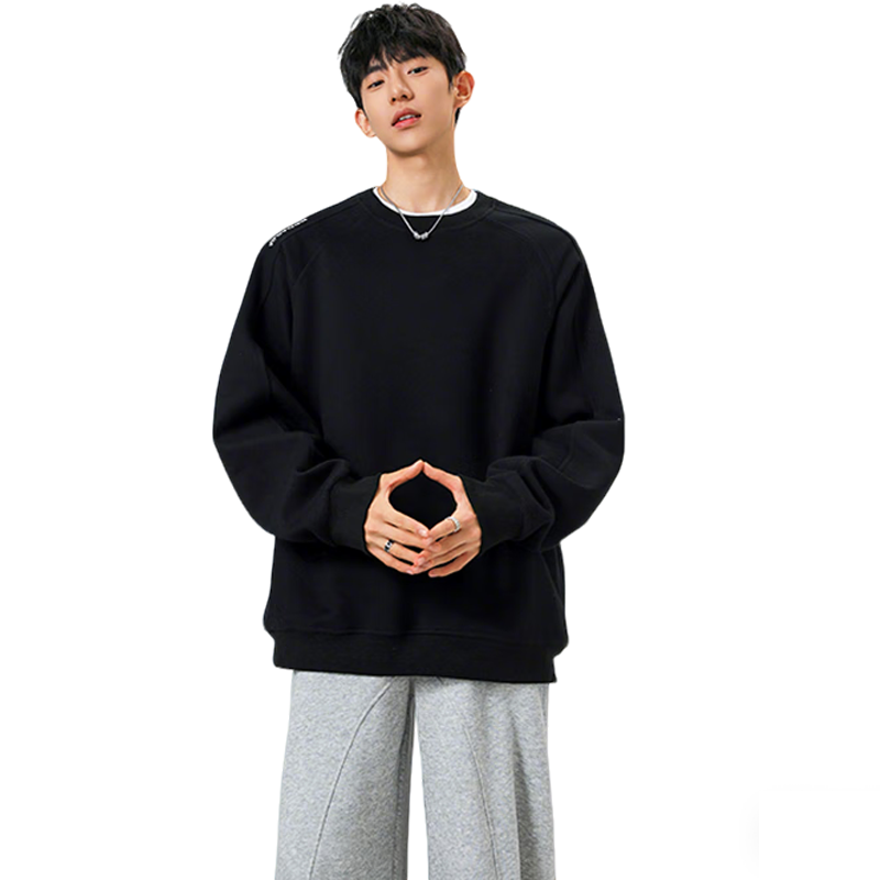 Dingfengbaoluo American Style Crewneck Sweatshirt Men Autumn Patchwork Casual Loose Fit Long Sleeve Top QWE37 White Floral Gray XL