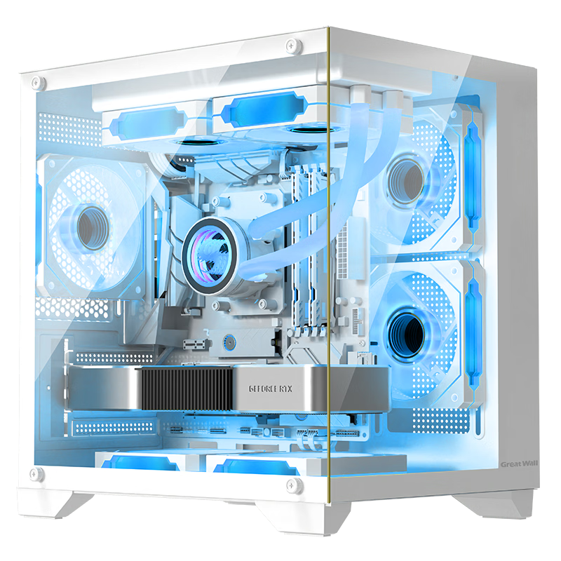Great Wall Jieji S1W Mini White Seaside View Computer Case (M-ATX, 240mm Water Cooling Support, Dual-Sided Glass, 7 Fan Positions)