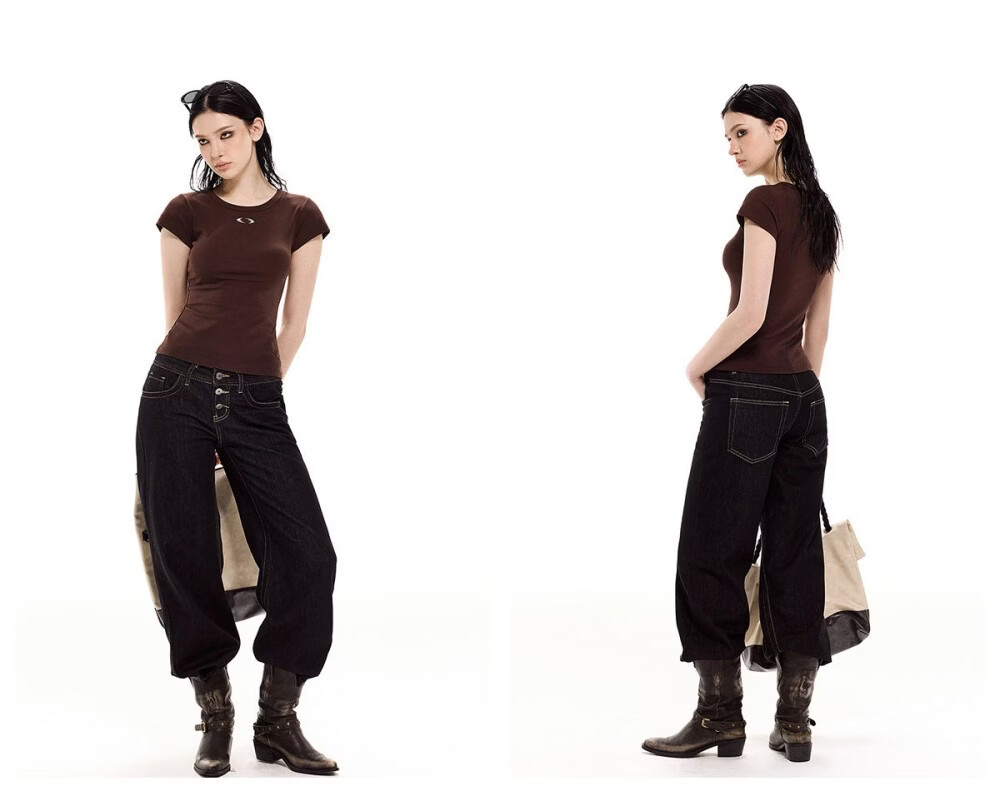 ICH MODE Women's American Slim Fit Short Sleeve T-Shirt Summer New Trendy Crop Top Black S 26