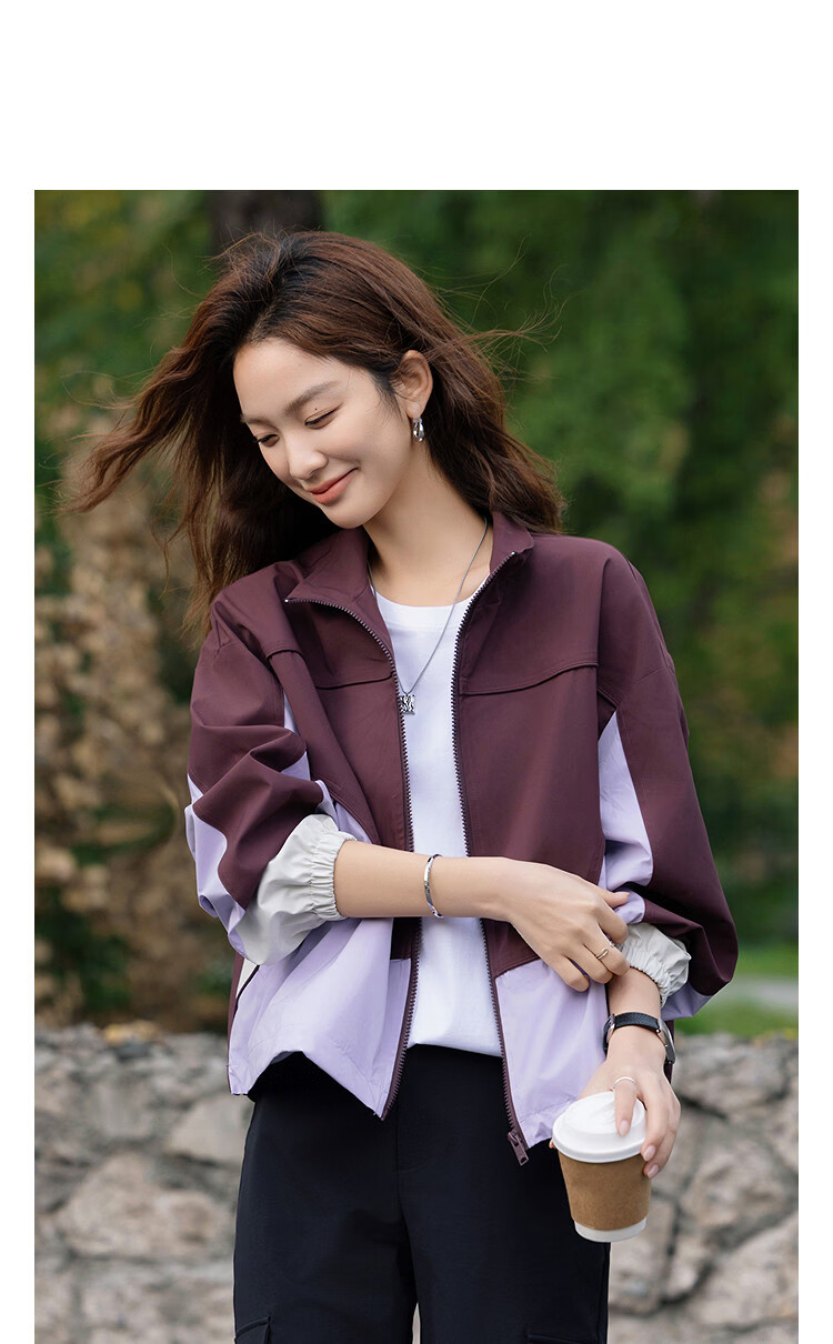Demana [Vibrant Colorblock] Spring Mountain Outdoor Camping Style Stand Collar Drawstring Patchwork Loose Women's Jacket 10