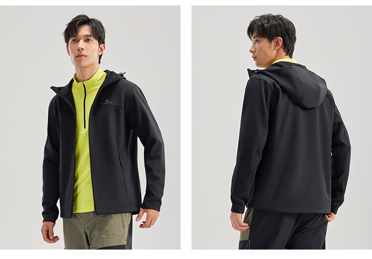 Toread Outdoor Casual Softshell Jacket Autumn Men's Hooded Fleece-Lined Durable Windproof Hiking Mountaineering Zip-Up Jacket 11