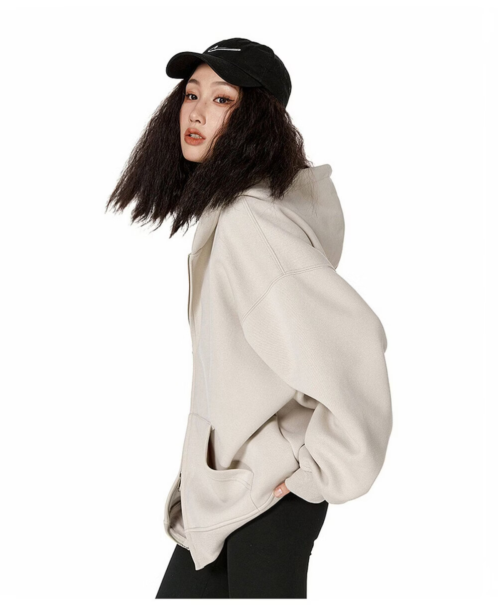 ICH MODE Women's American Style Hoodie Jacket 2026 Spring Autumn New Loose Fit Zip-up Lazy Long Sleeve Top Black S 41