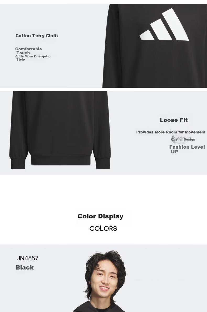Adidas Unisex Retro Casual Pullover Sweatshirt Black XS 4
