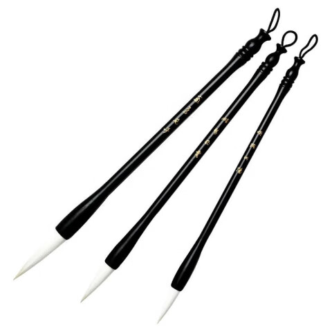 Rongbaozhai Calligraphy Brush Set, High-Quality Premium Sheep And Goat Hair, Four Treasures of The Study, Calligraphy And Chinese Painting Brushes for Large, Medium, Small Regular Script, Beginners' Running Script, Regular Script, Clerical Script And Seal Script, Zhang Xuguang Three-Piece Set