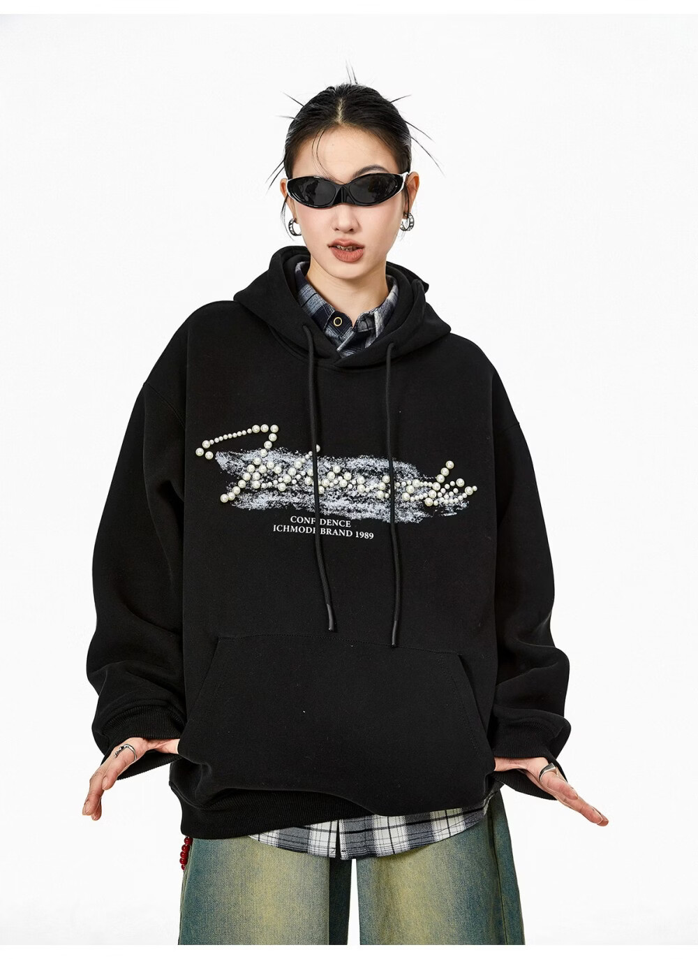 ICH MODE American Style Gray Hoodie Women 2026 Spring New Loose Casual Pullover Jacket White S 11