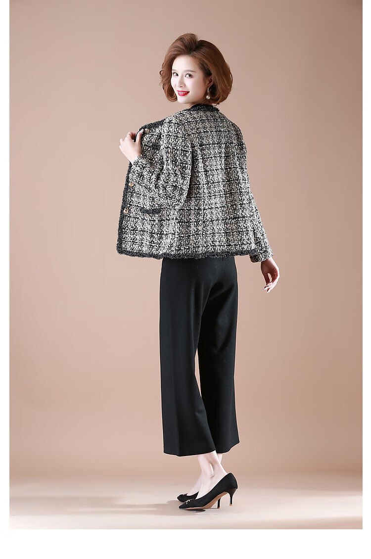 QianLian Mom's Spring Short Jacket, Middle-Aged Women's Chanel-Style Long-Sleeve Top, Middle-Aged And Elderly Spring And Autumn Casual Low-Heel Blazer 17