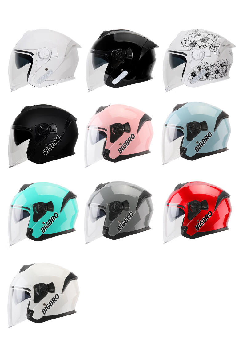 BIGBRO KY168 New National Standard 3C Dual-Lens Electric Motorcycle Helmet Summer Sunshade Unisex Electric Scooter Four-Season Universal Half Helmet Floral White One Size 9