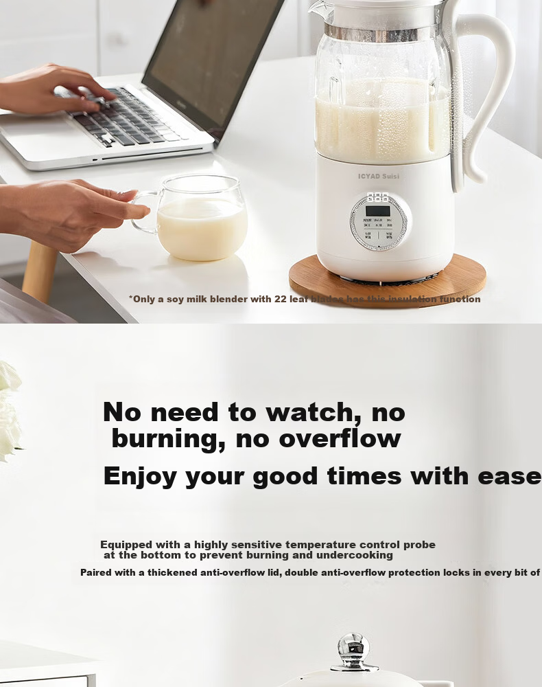 ROYALTY LINE 22-Blade Soy Milk Maker and Blender Titanium Coating 1L Fully Automatic Noise-Reducing Multifunctional Food Processor for 2-4 People White 19