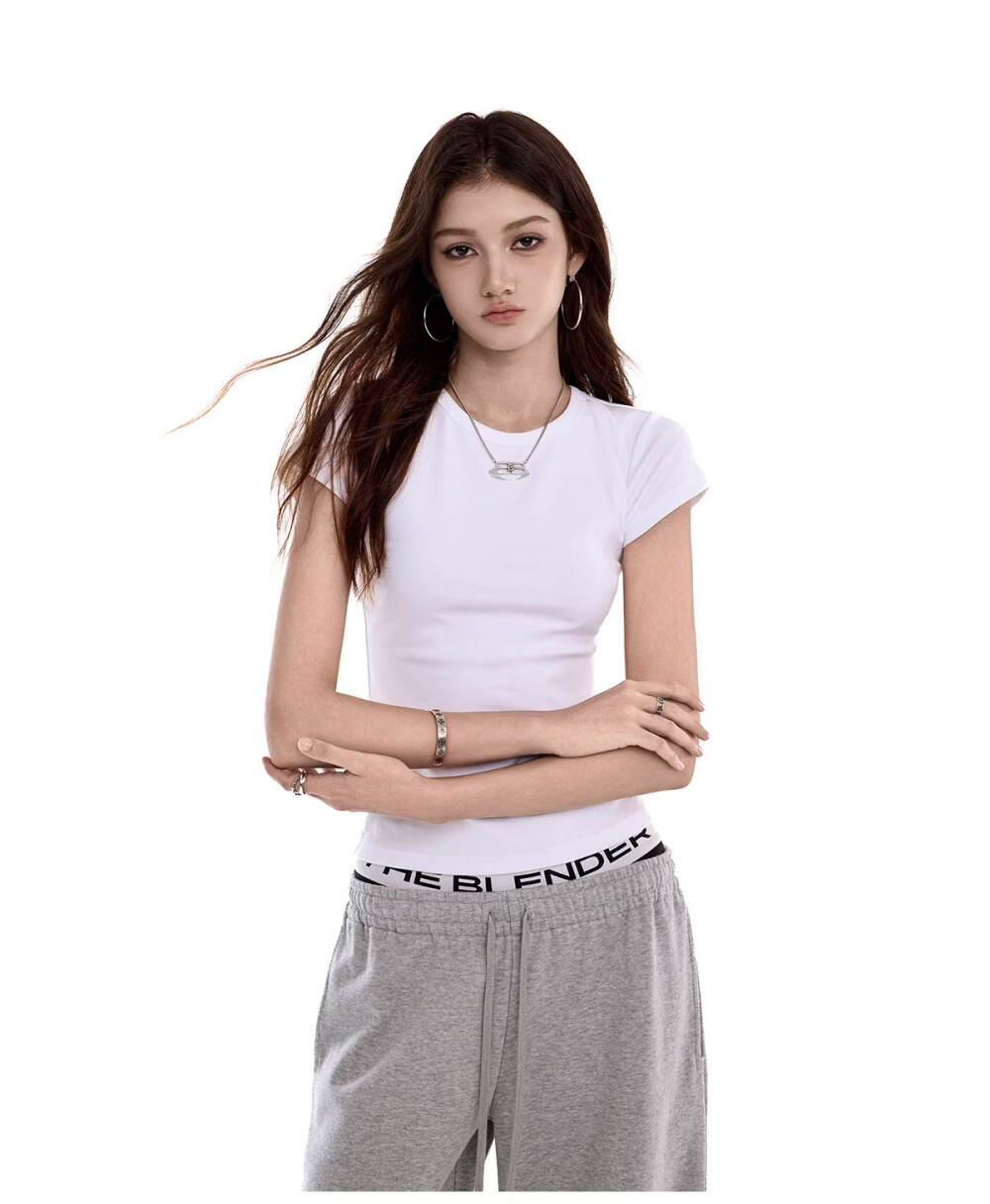 ICH MODE Women's American Slim Fit Short Sleeve T-Shirt Summer New Trendy Crop Top Black S 4