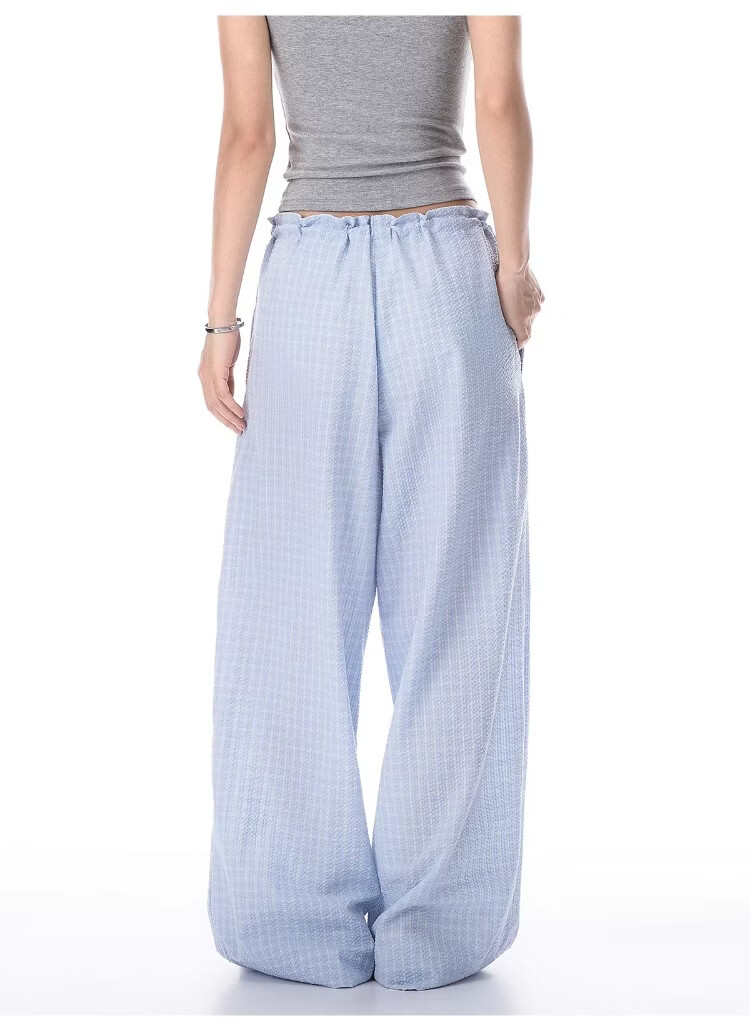 ICH MODE Women's American Style Plaid Summer Loose Wide-Leg Straight-Leg Sports Casual Pants Black XL 9