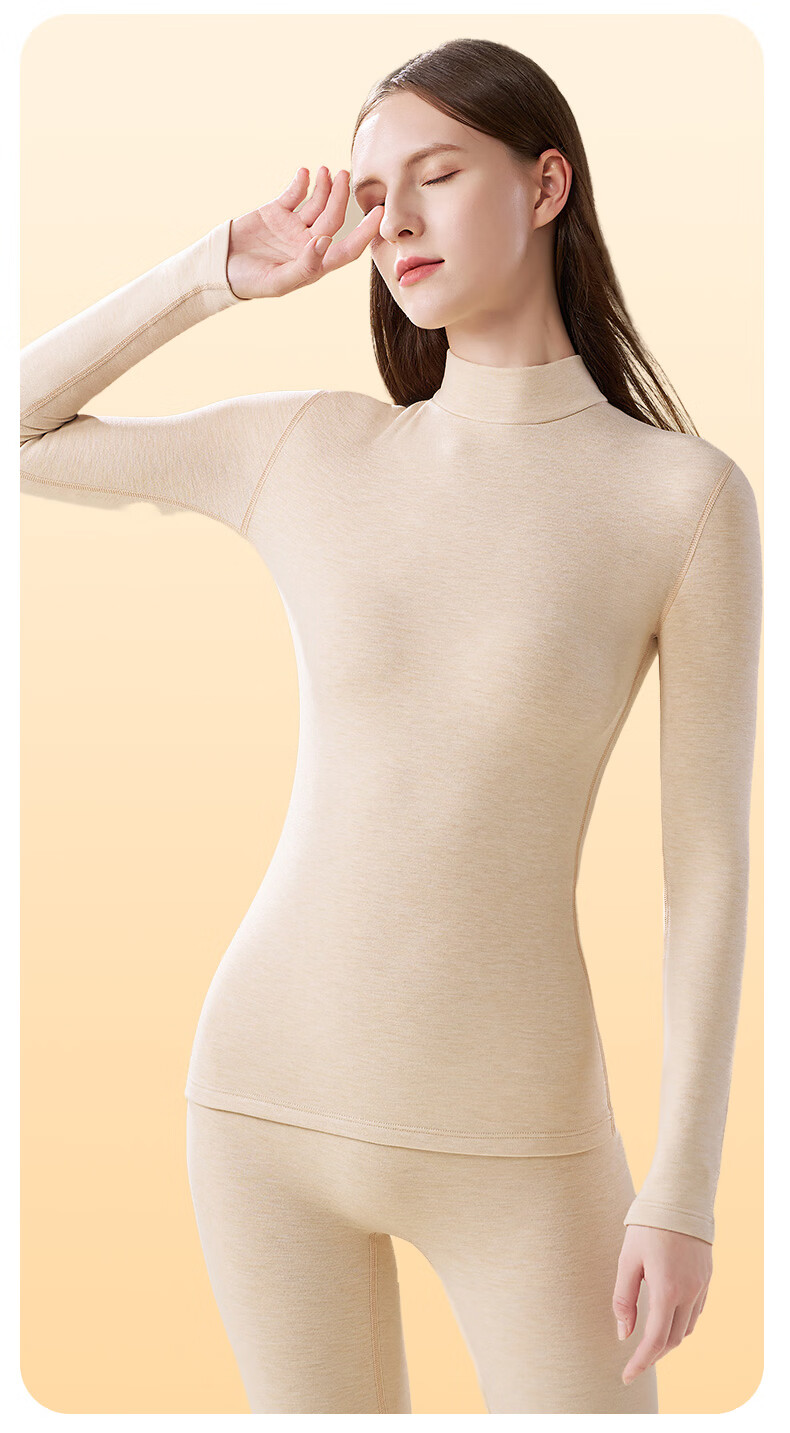 Miiow Women's Cashmere Silk Thermal Underwear Set 2025 Autumn Winter New High Neck Top and Bottom Warm Suit 10