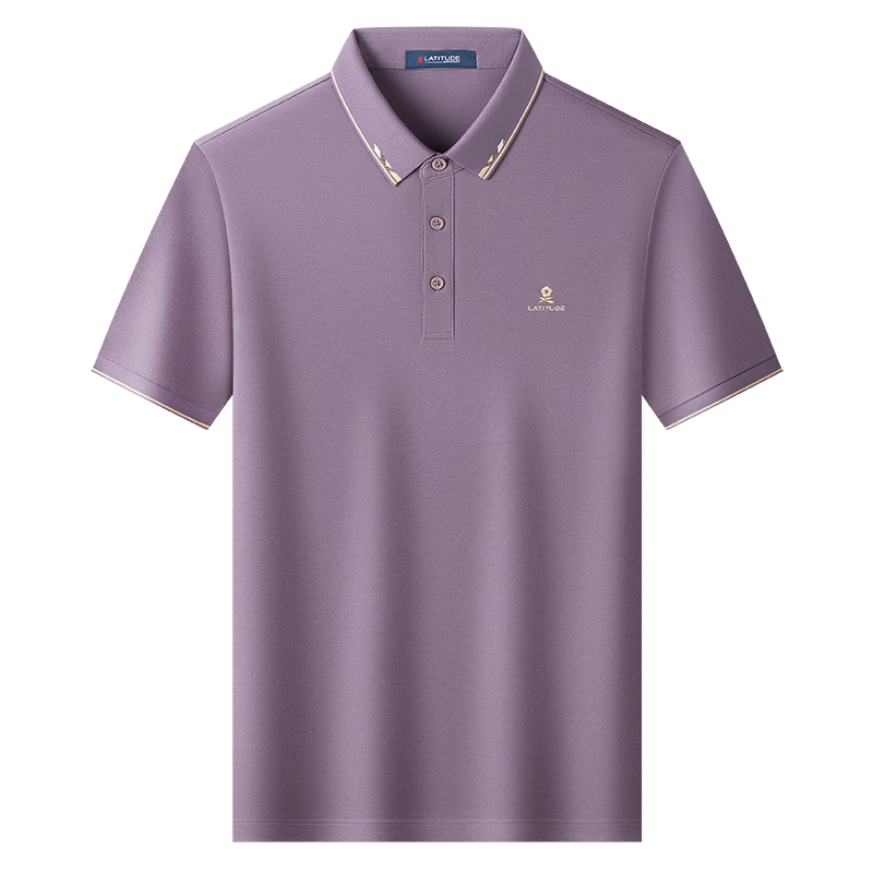 MONTAGUT Summer Men's Polo Shirt with Mulberry Silk, Business Embroidery Casual T-Shirt, Gray Purple, XL