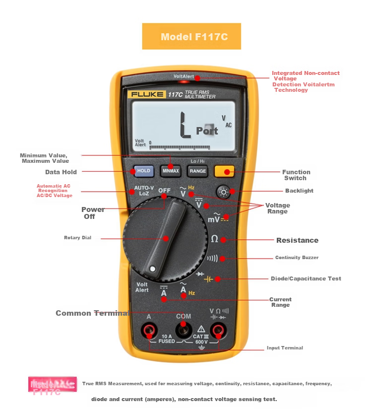 FLUKE 116C True RMS Digital Multimeter High Precision AC/DC Voltage Current Meter 3