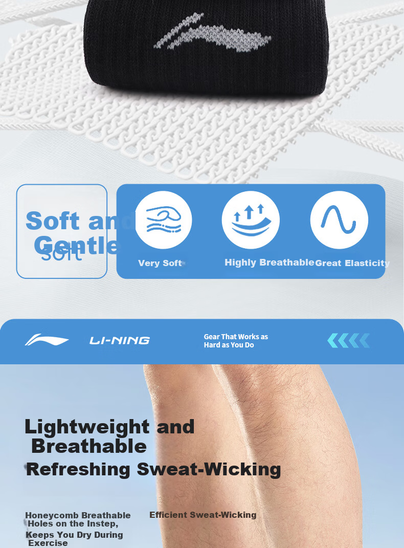 LI-NING Unisex 6 Pairs Sports Socks Antibacterial Basketball Badminton Running Breathable Sweat-Absorbing Low-Cut Black White Gray One Size 1