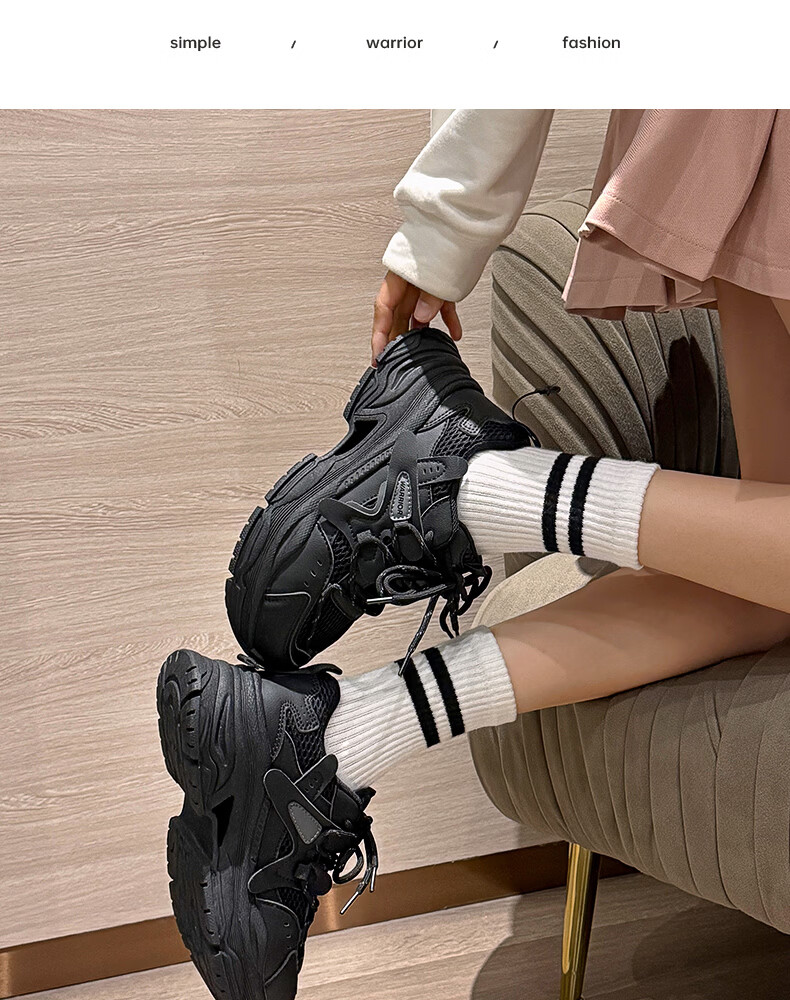 Warrior Official Women's Dad Sneakers 2026 Summer Breathable Mesh Sports Shoes Black Size 37 20