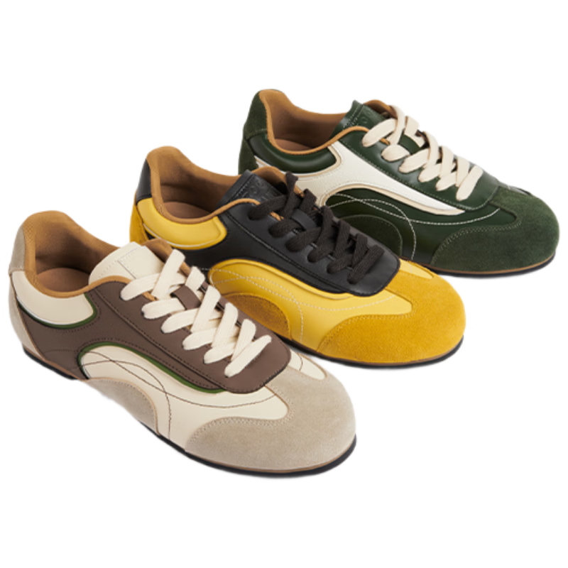 TOOMANYSHOES Casual Flat Agan Shoes Retro Running Shoes German Training Shoes Women's Left Bank Coffee Beige Size 37