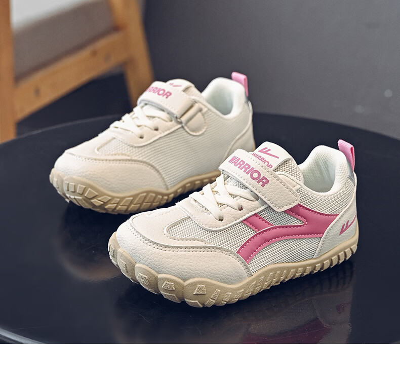 Warrior Kids Sports Shoes Children's Velcro Training Shoes Boys Lightweight Running Shoes WZ-2093 Dark Beige Wine Red Size 32 24