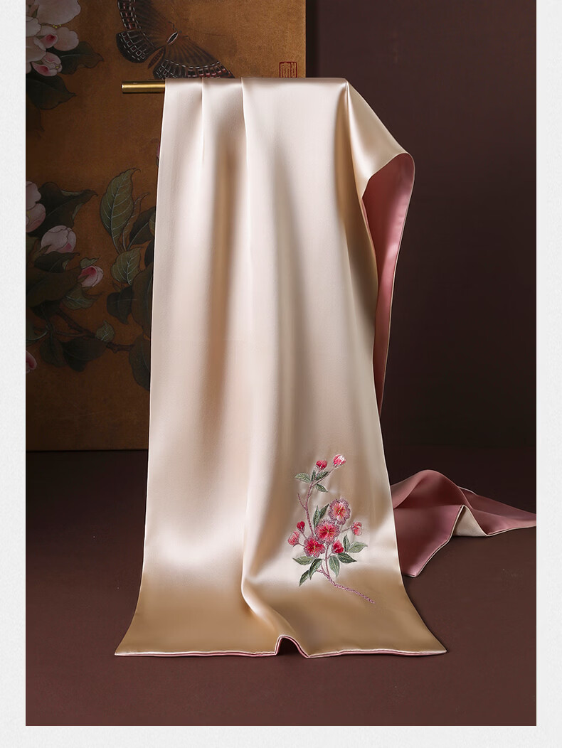 Hangsilu Silk Scarf for Women, Suzhou Embroidery Mulberry Silk Shawl, Birthday Gift, Holiday Present for Girlfriend, Mother, Elders, High-End 7