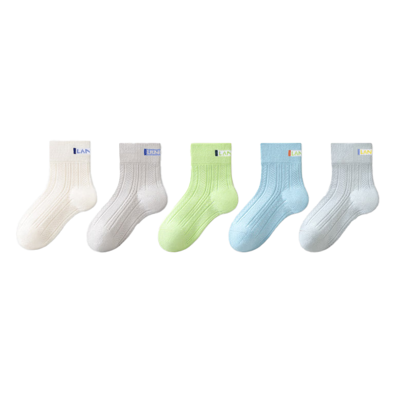 Langsha Children's Socks, Boys' Summer Thin Cotton Socks, Breathable Sweat-Absorbing Odor-Resistant Mesh Mid-Calf Socks for Older Boys in Spring And Summer