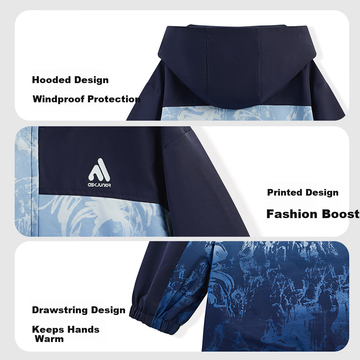 ASK JUNIOR Kids' Jacket Boys' Spring Traditional Chinese Style Outdoor Mountaineering Windproof Coat Navy Blue 130 11