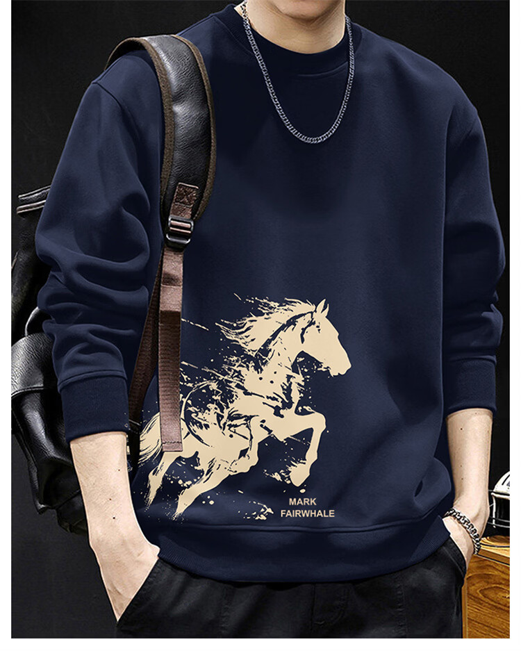 MARK FAIRWHALE Men's Sweatshirt Spring and Autumn Red Casual Long Sleeve T-Shirt Navy Blue XL 1
