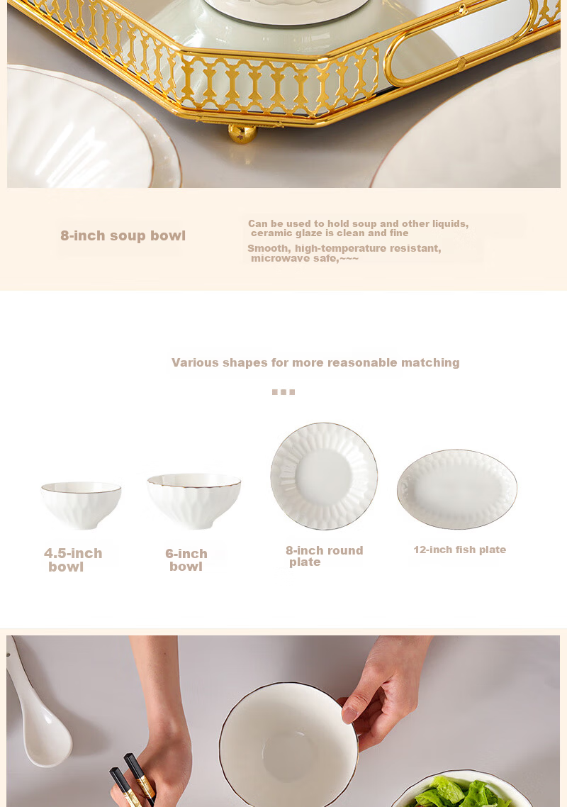 Jieyajie 66-Piece New 2026 Luxury Bone China Dinnerware Set Orchid Design Housewarming Gift 10