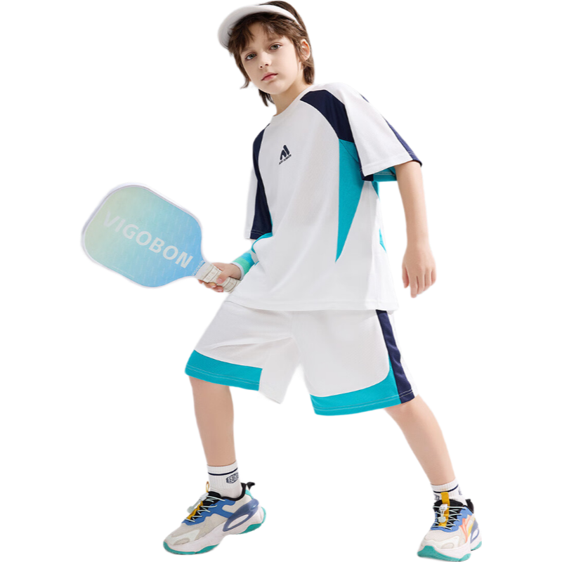 ASK JUNIOR Kids Quick-Dry Sports Summer Set Short Sleeve T-Shirt and Boys Girls Five-Point Shorts Two-Piece Set