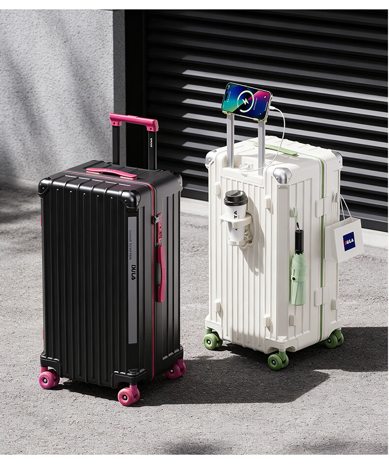 DULA Innovative Plastic Frame PC Luggage Large Capacity Cup Holder Trolley Case Travel Suitcase Password Lock 28 Inch Slate Brown 10