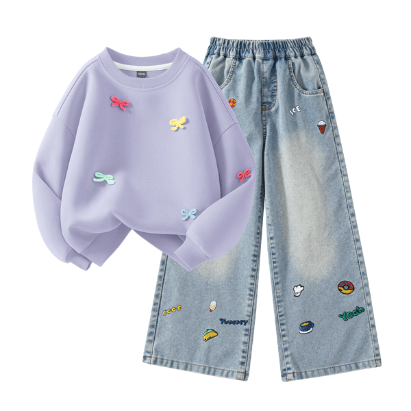 Disney Kids Cute Girls Autumn Outfit Fashionable Spring and Autumn Jeans 2026 New Stylish Sweatshirt Children's Clothing